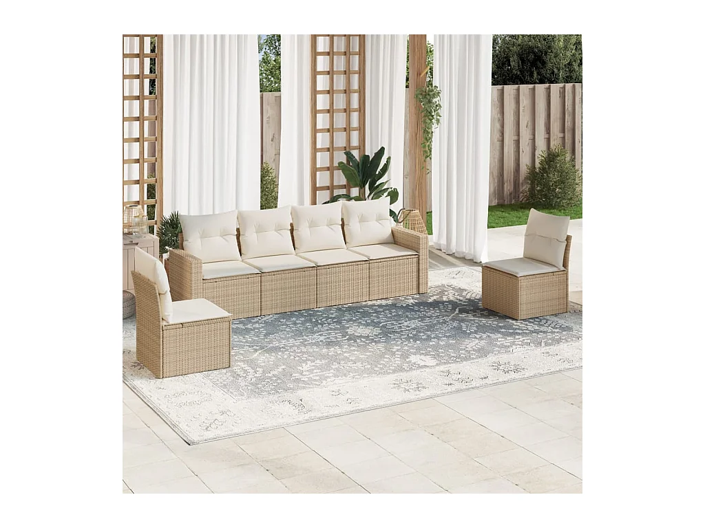 6-tlg. Garten-Sofagarnitur mit Kissen Beige Poly Rattan