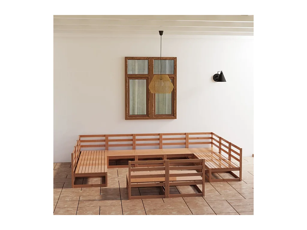 Set Divani da Giardino 11 pz in Legno Massello di Pino