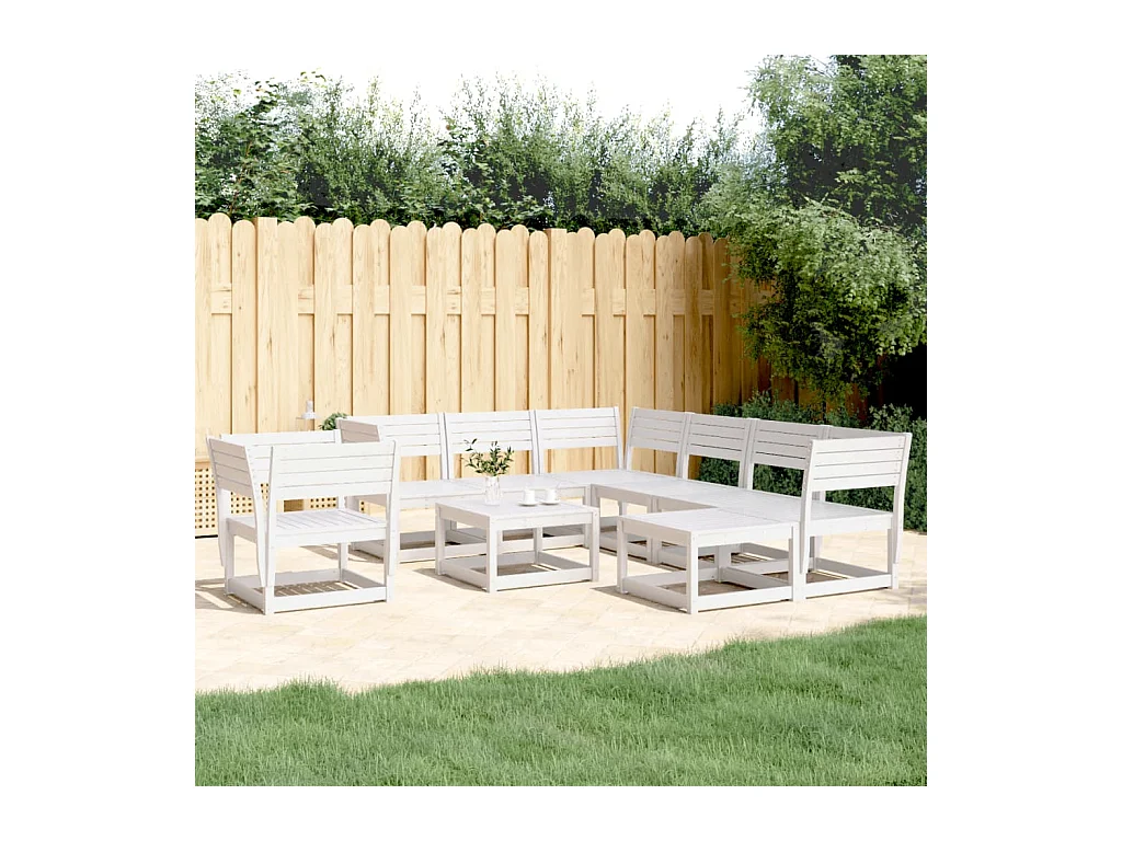 Salon de jardin 8 pcs Blanc Bois de pin massif