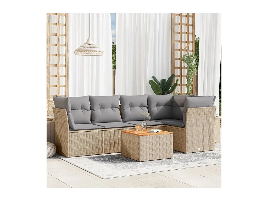 Salon de jardin avec coussins 6 pcs beige résine tressée