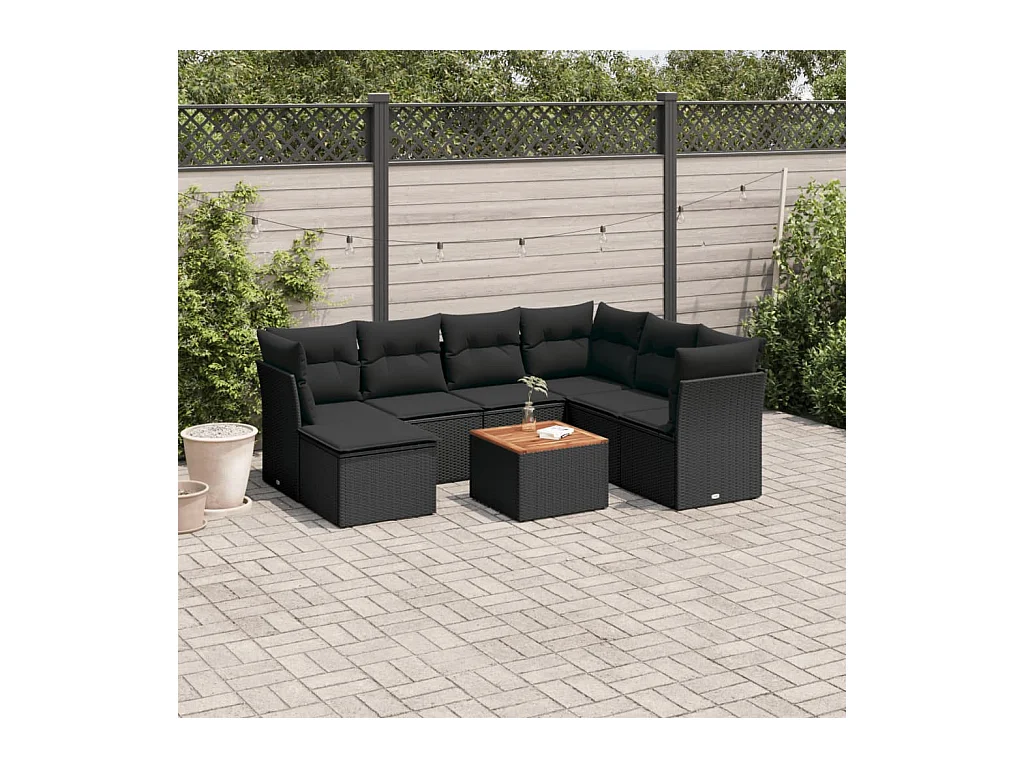 Set Divani da Giardino con Cuscini 8 pz Nero in Polyrattan