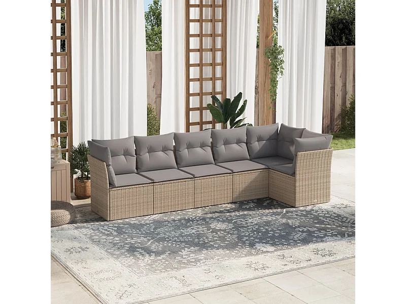 Set Divano da Giardino 6 pz con Cuscini Beige in Polyrattan