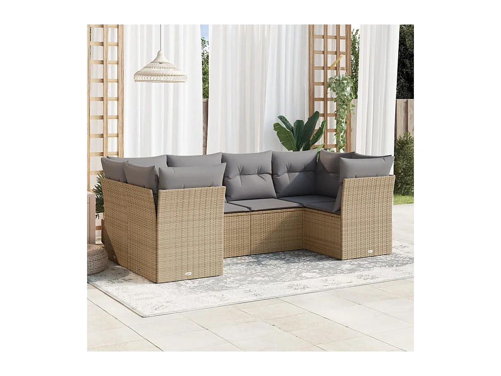 Salon de jardin avec coussins 6 pcs beige résine tressée