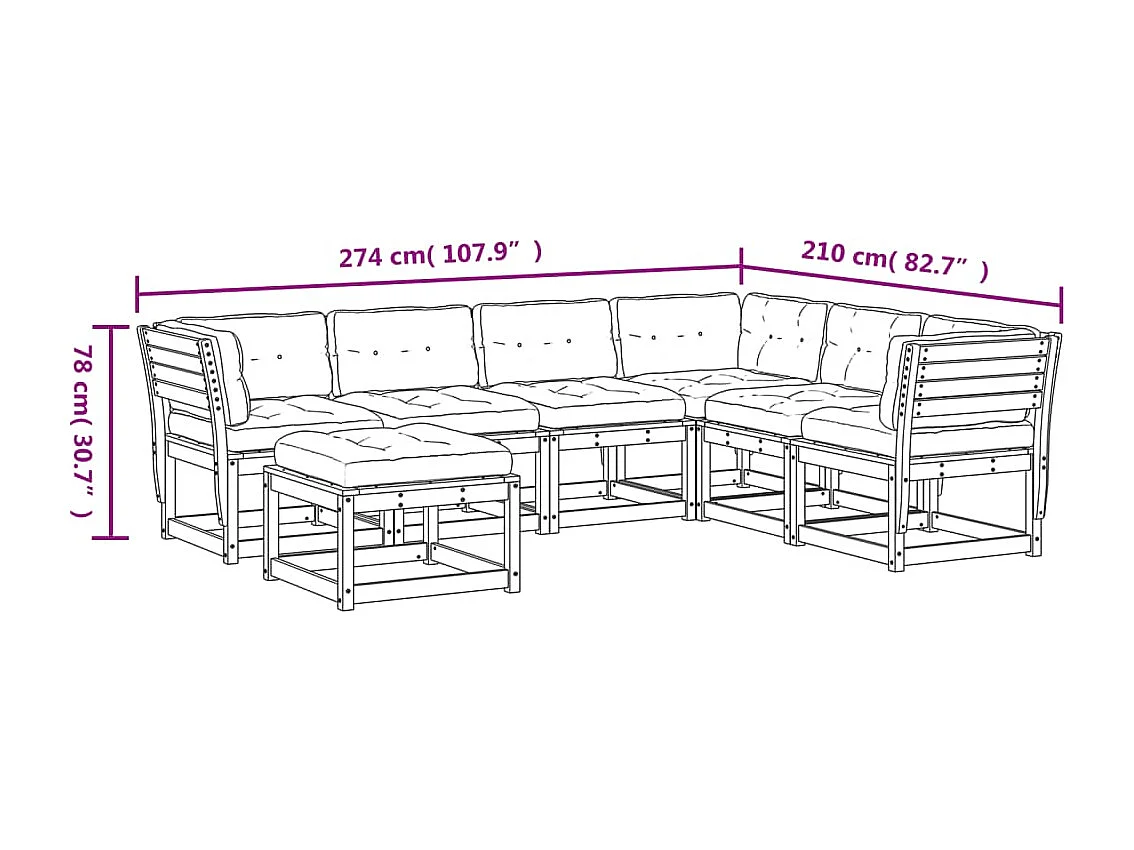 Set Salotto Giardino 7pz con Cuscini Bianco Legno Massello Pino