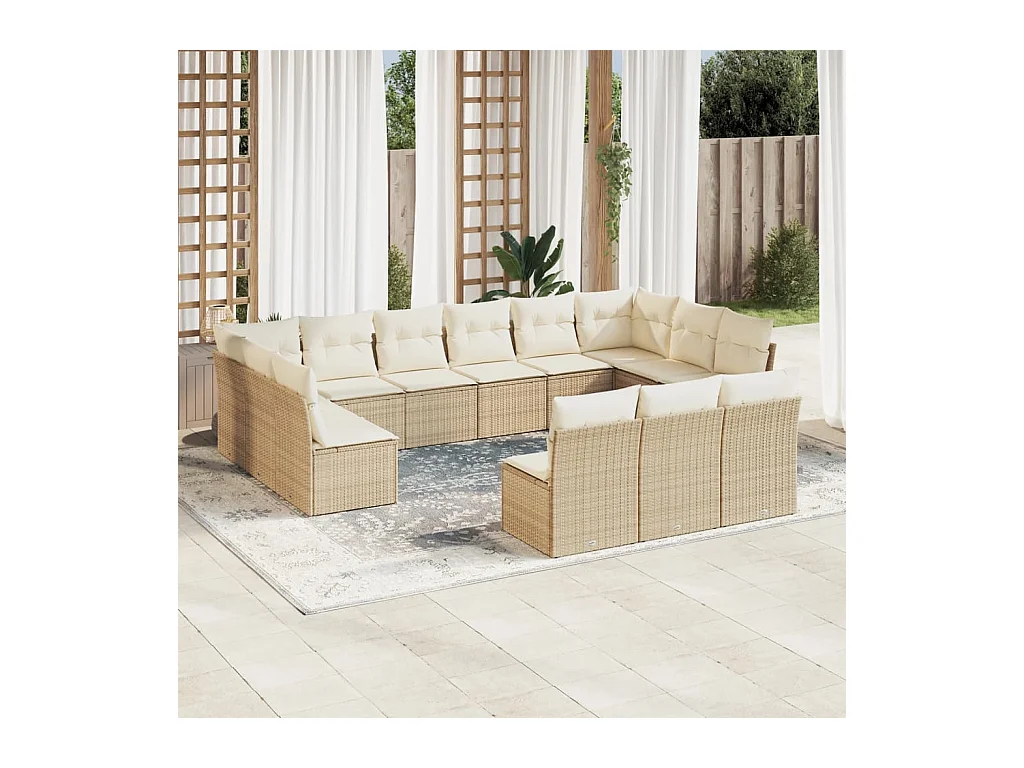 Set Divano da Giardino 13 pz con Cuscini Beige in Polyrattan