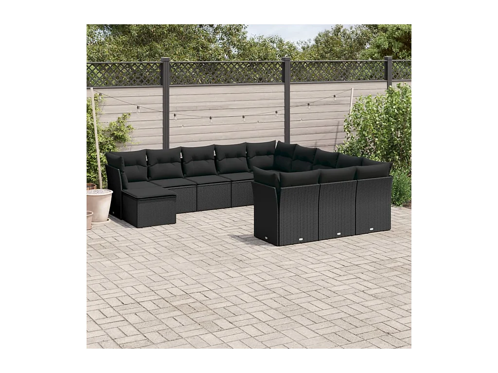 Salon de jardin 12 pcs avec coussins noir résine tressée