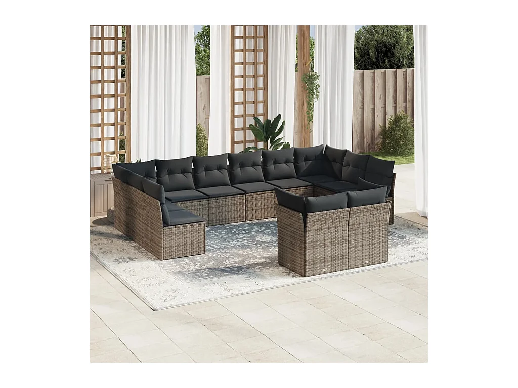 Set Divani da Giardino 12 pz con Cuscini Grigio in Polyrattan