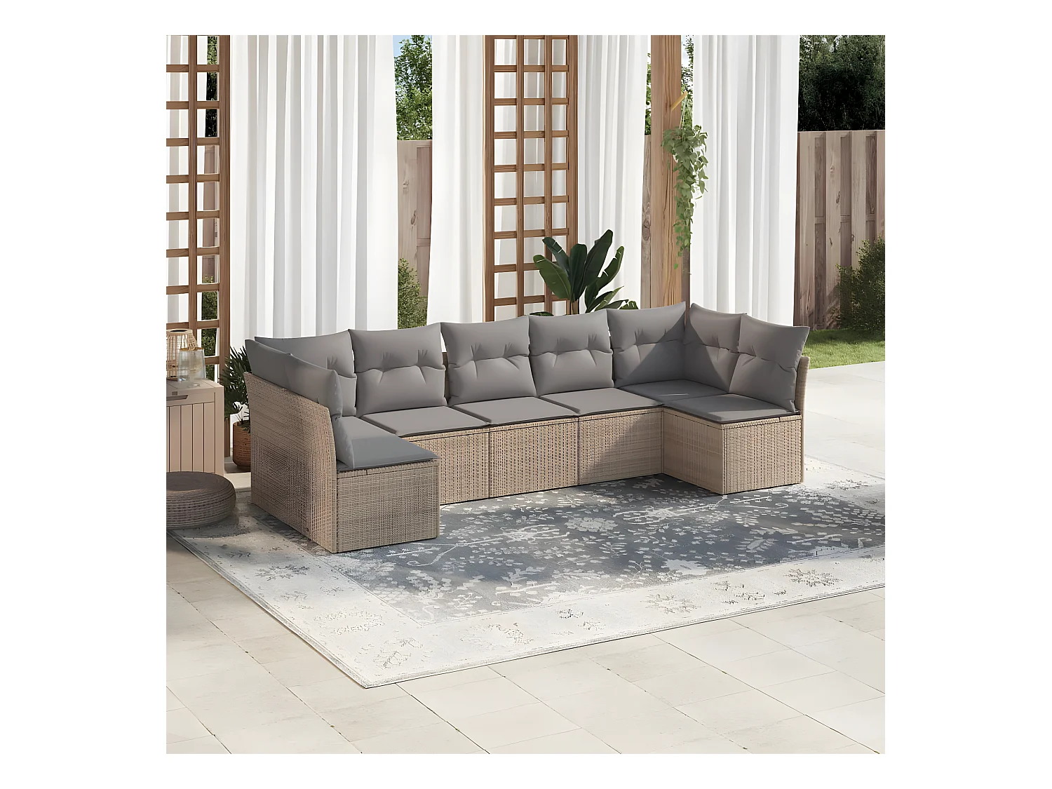 Salon de jardin avec coussins 7 pcs beige résine tressée