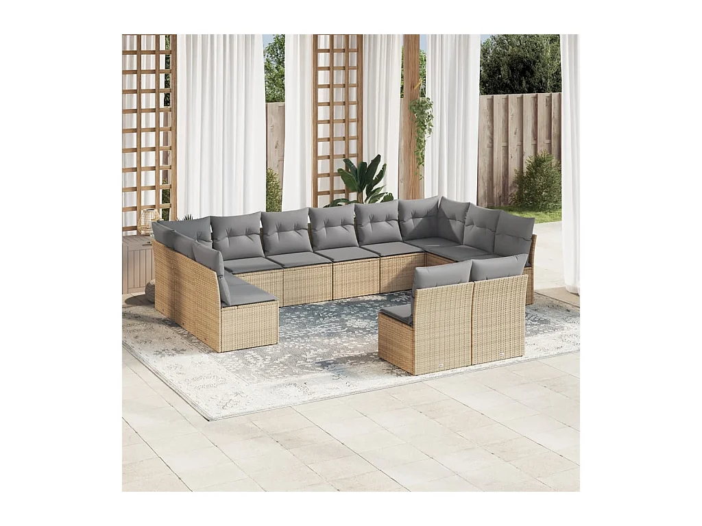 Salon de jardin avec coussins 12 pcs beige résine tressée