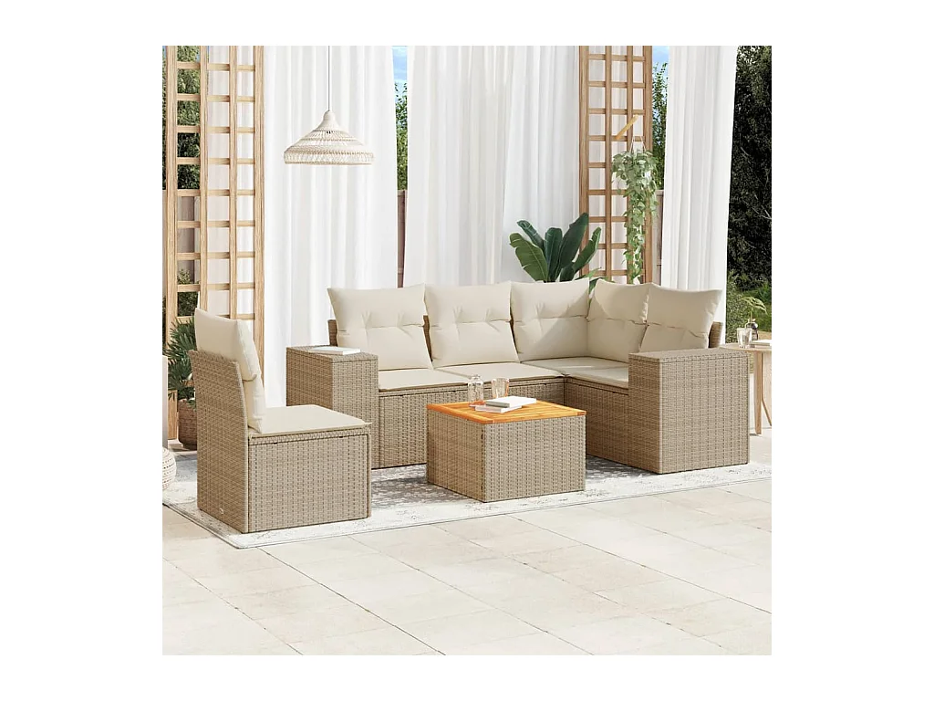 6-tlg. Garten-Sofagarnitur mit Kissen Beige Poly Rattan
