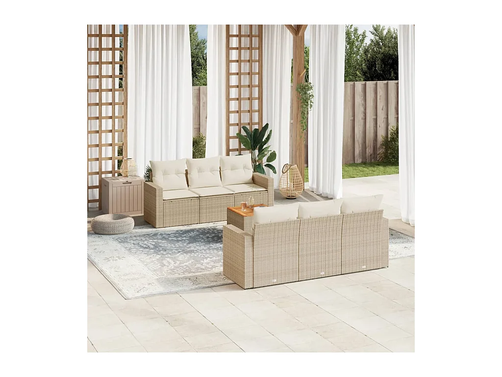 Salon de jardin avec coussins 7 pcs beige résine tressée