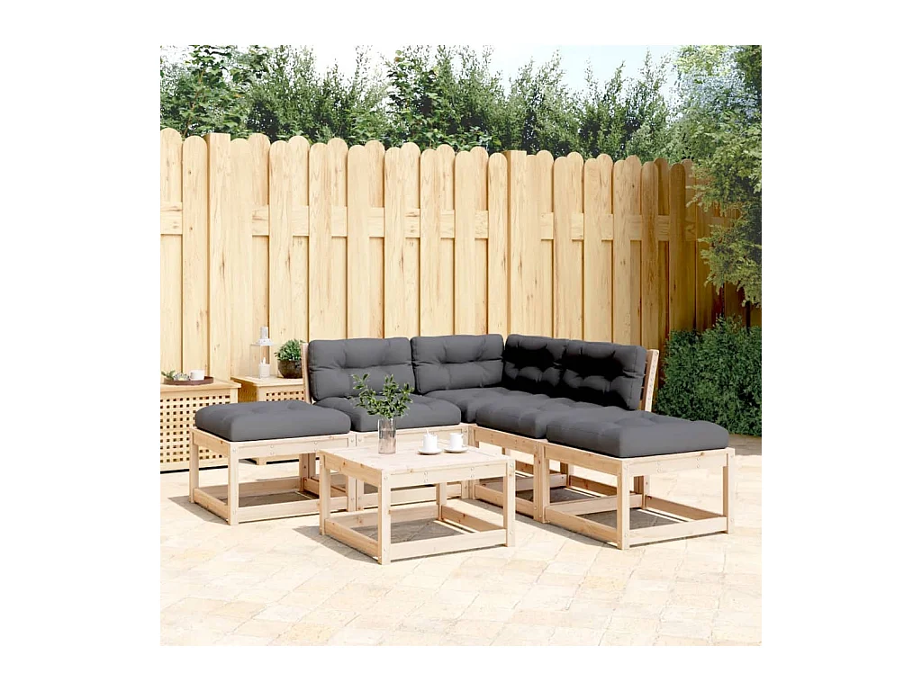 5-delige Loungeset met kussens massief grenenhout