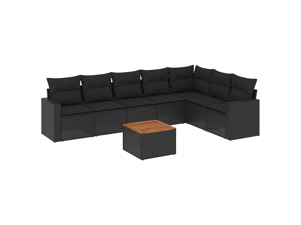 Salon de jardin 8 pcs avec coussins noir résine tressée