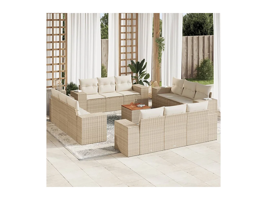 Set Divano da Giardino 13 pz con Cuscini Beige in Polyrattan
