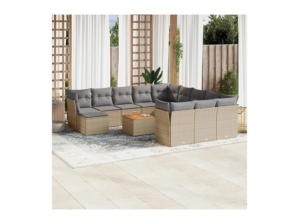 Set Divano da Giardino 13 pz con Cuscini Beige in Polyrattan