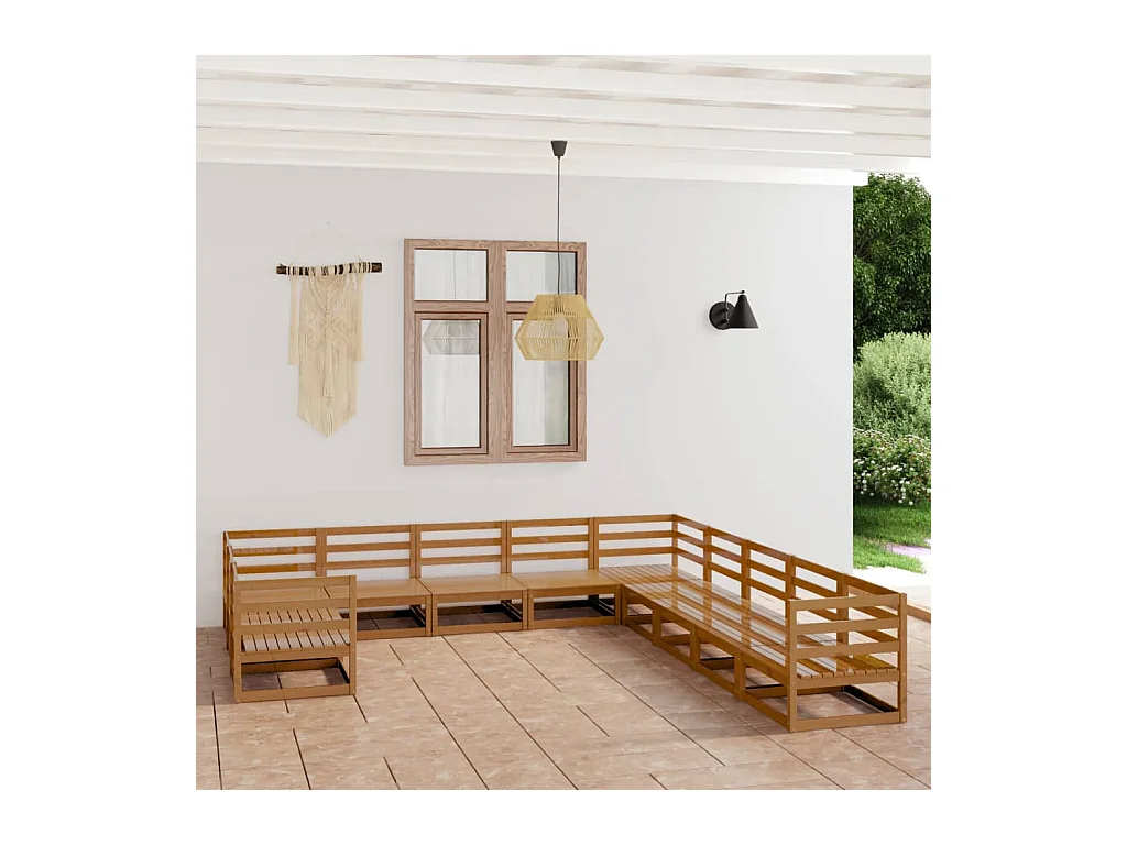 Set Divani da Giardino 11 pz in Legno Massello di Pino