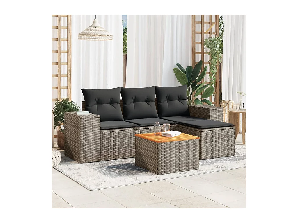 Set Divano da Giardino 5 pz con Cuscini Grigio in Polyrattan