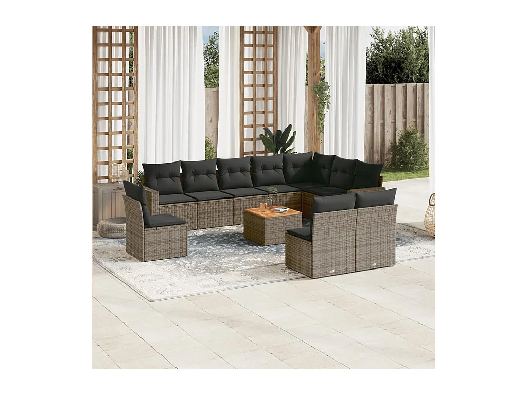 11-delige Loungeset met kussens poly rattan grijs
