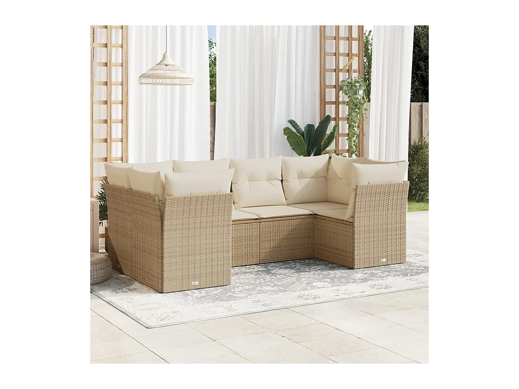 Set Divano da Giardino 6 pz con Cuscini Beige in Polyrattan