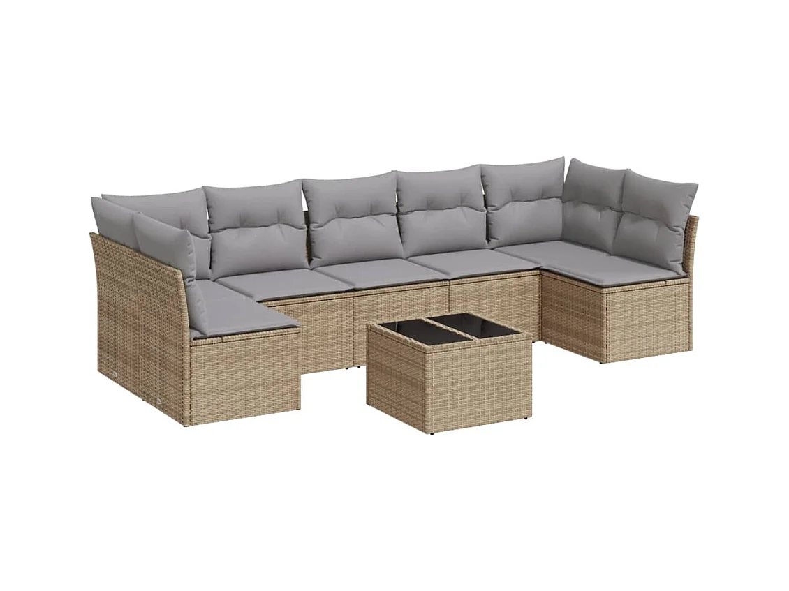 Salon de jardin avec coussins 8 pcs beige résine tressée