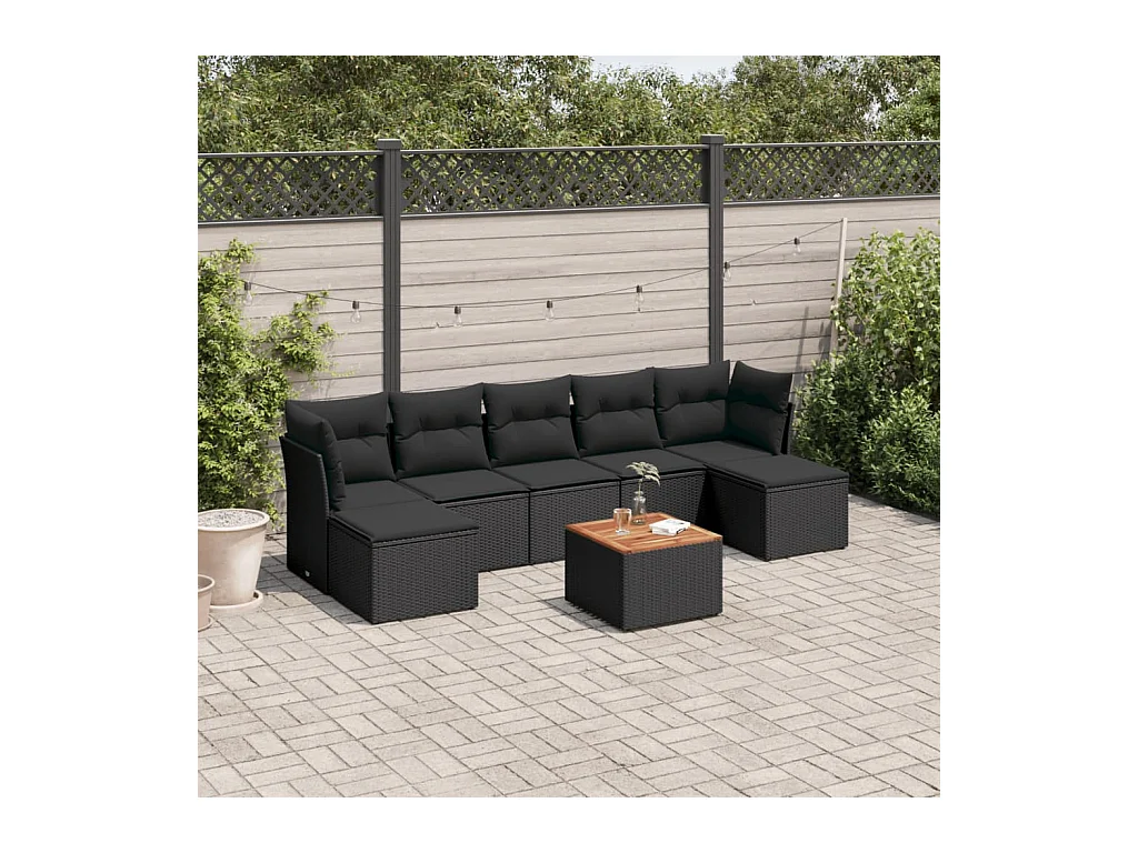 Set Divani da Giardino con Cuscini 8 pz Nero in Polyrattan