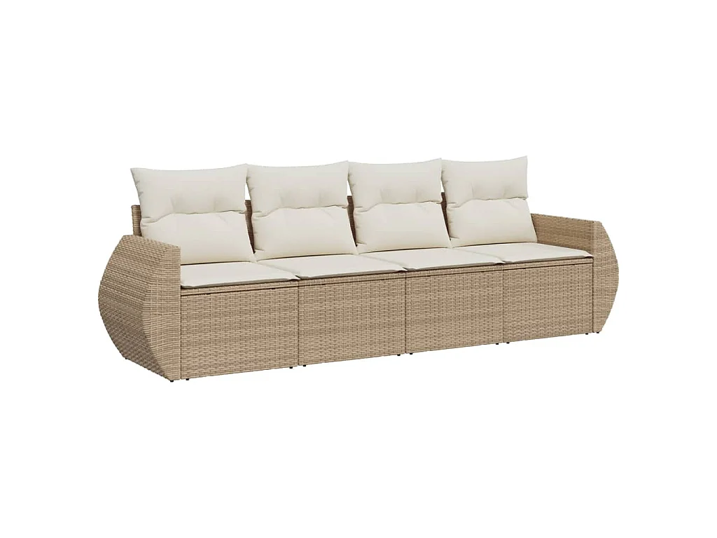 4-delige Loungeset met kussens poly rattan beige