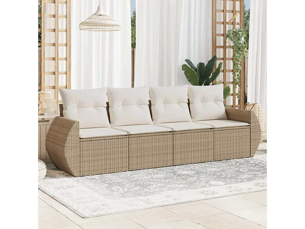 4-delige Loungeset met kussens poly rattan beige