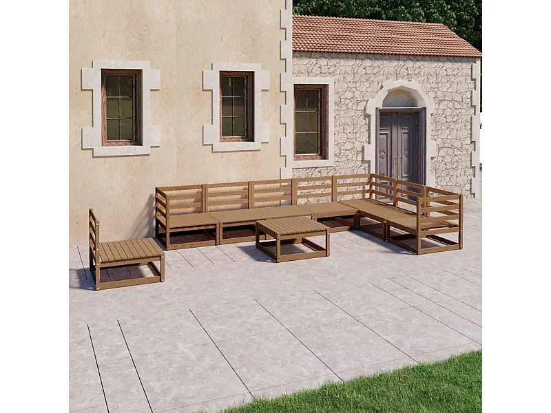 9 pcs conjunto lounge de jardim pinho sólido castanho mel