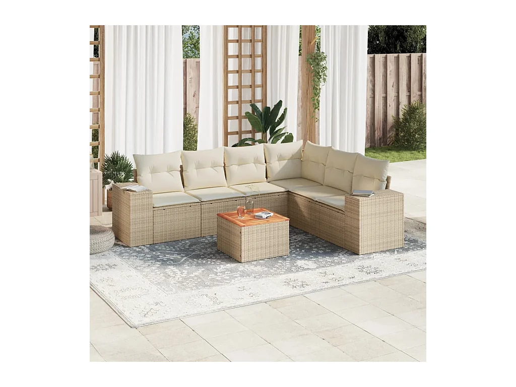 Set Divani da Giardino 7 pz con Cuscini Beige in Polyrattan