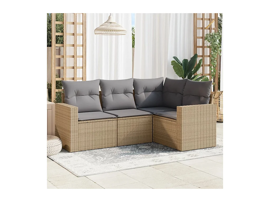 Salon de jardin avec coussins 4 pcs beige résine tressée