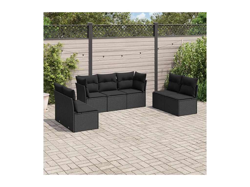 7-tlg. Garten-Sofagarnitur mit Kissen Schwarz Poly Rattan