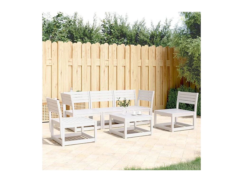 Salon de jardin 5 pcs blanc bois massif de pin