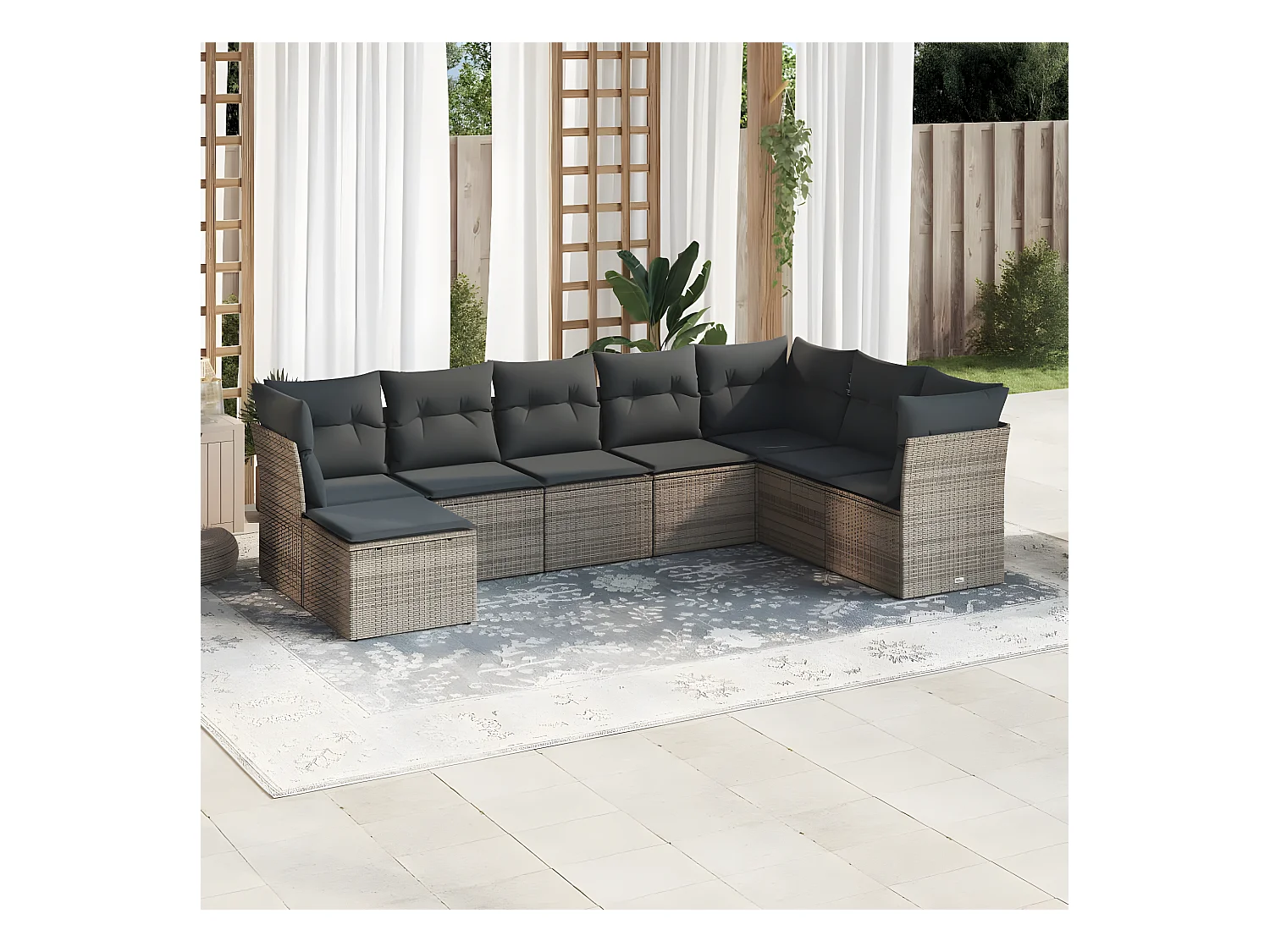 8-delige Loungeset met kussens poly rattan grijs