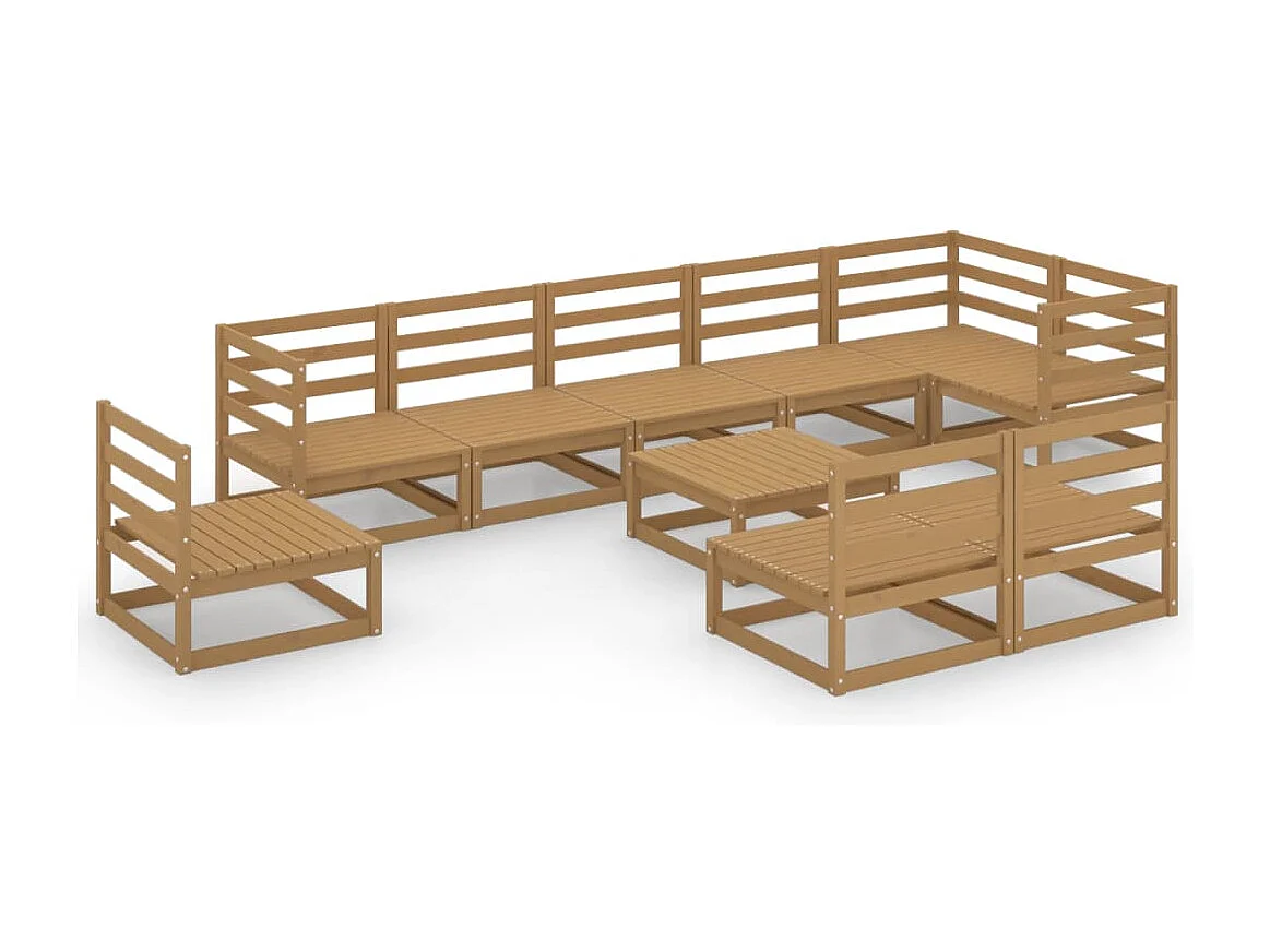 10 pcs conjunto lounge de jardim pinho maciço castanho mel