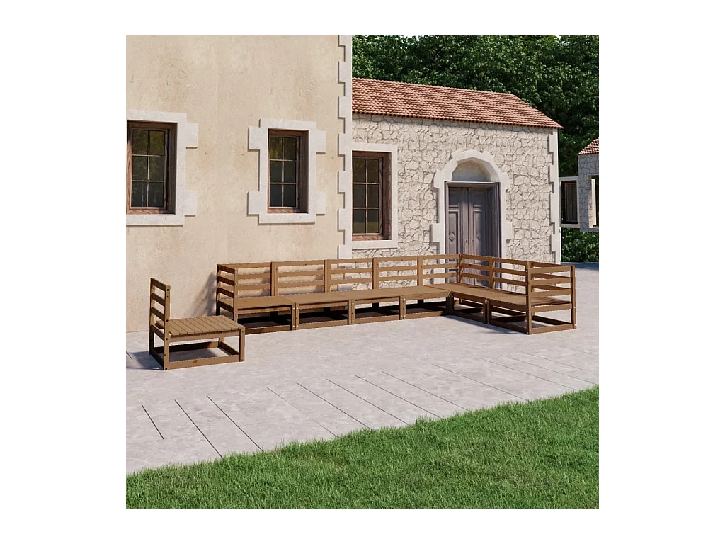 Set Salotto da Giardino 8pz Marrone Ambra Legno Massello Pino