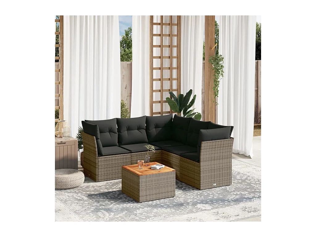Set de muebles de jardín 6 pzas y cojines ratán sintético gris