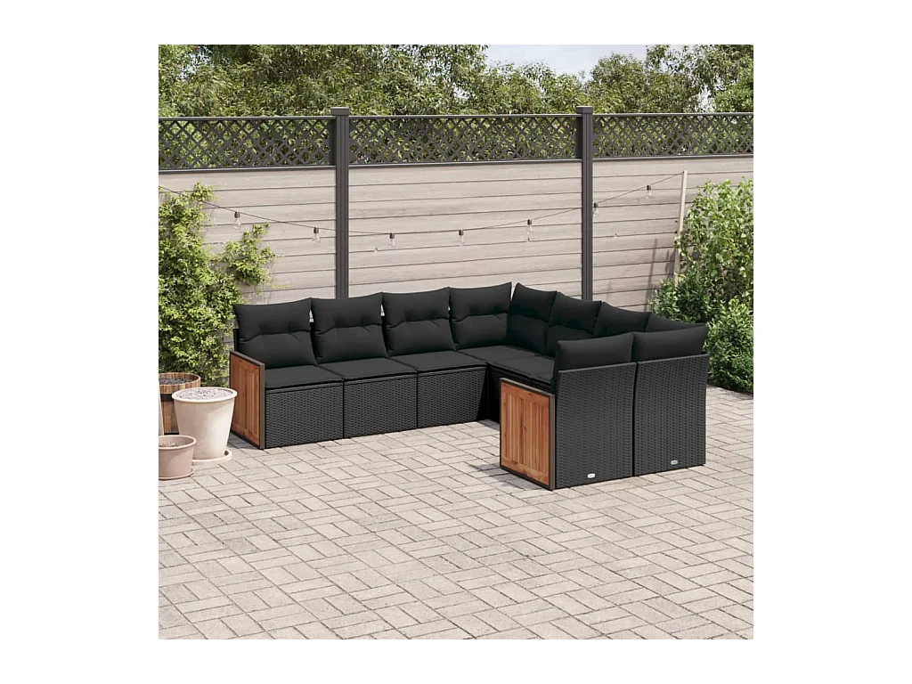 Set Divani da Giardino con Cuscini 8 pz Nero in Polyrattan