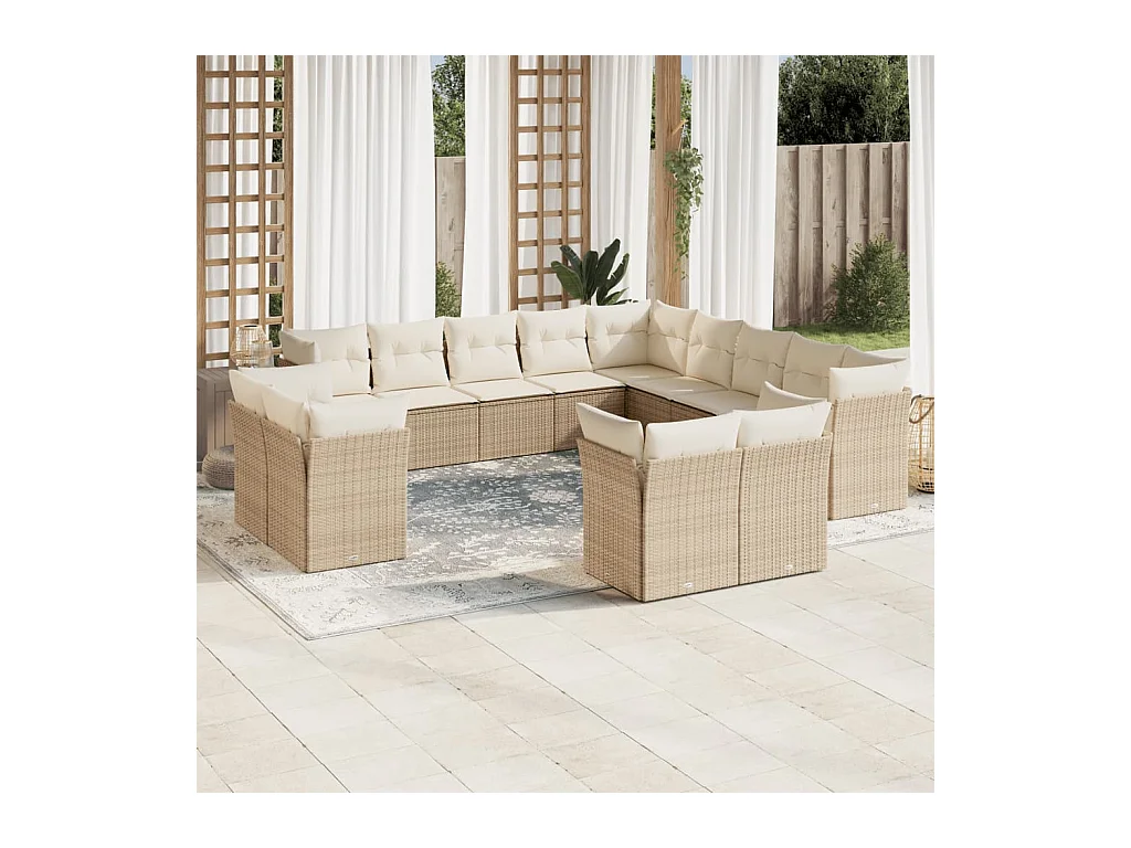 Salon de jardin avec coussins 13 pcs beige résine tressée