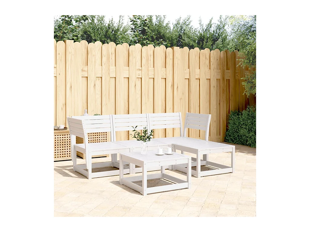 Salon de jardin 4 pcs blanc bois de pin massif