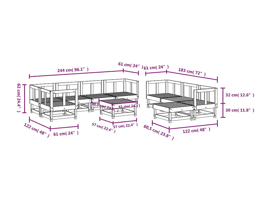 Salon de jardin 10 pcs bois massif douglas