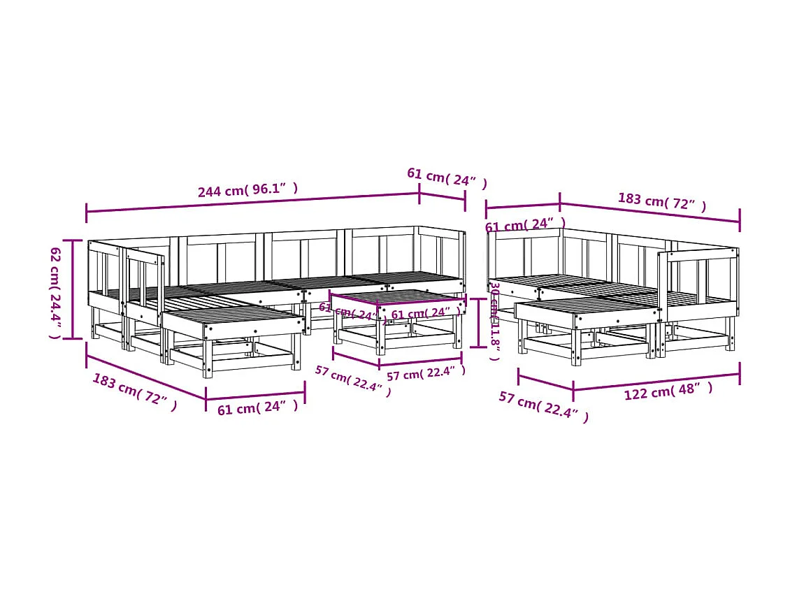 11-delige Loungeset massief grenenhout wit