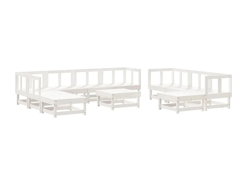 Salon de jardin 11 pcs Blanc Bois de pin massif