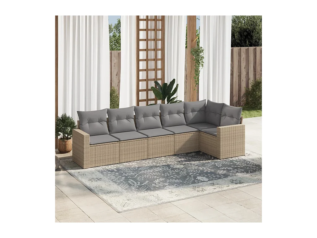 6-delige Loungeset met kussens poly rattan beige