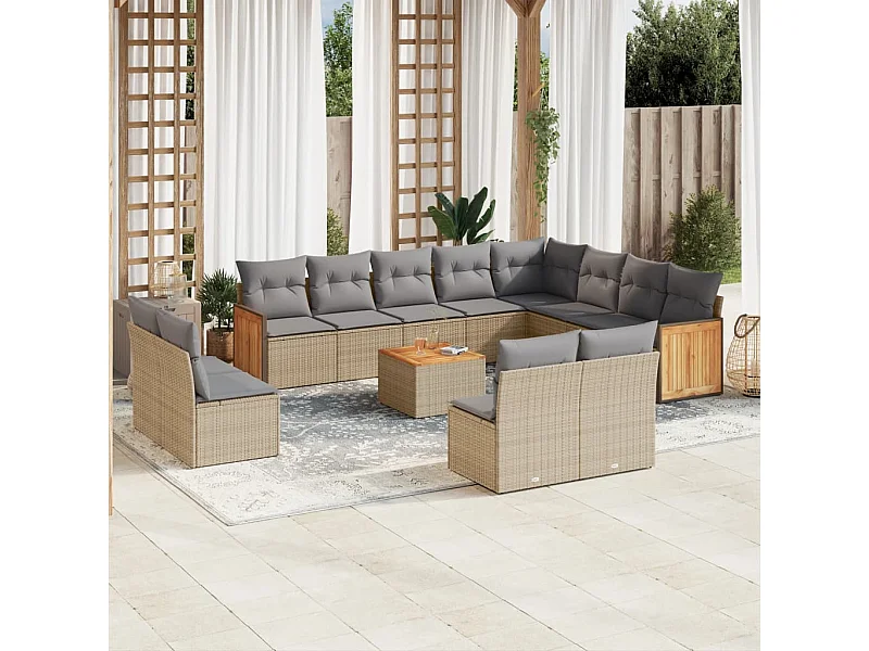 Set Divano da Giardino 13 pz con Cuscini Beige in Polyrattan