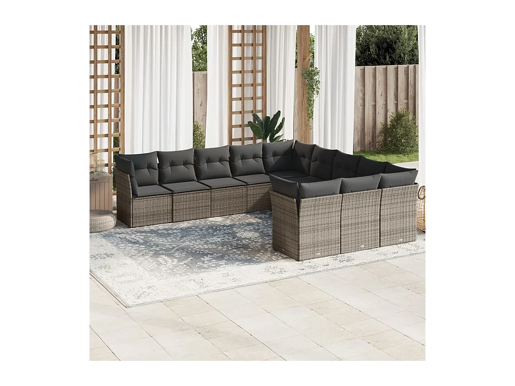 Set Divani da Giardino 11 pz con Cuscini in Polyrattan Grigio