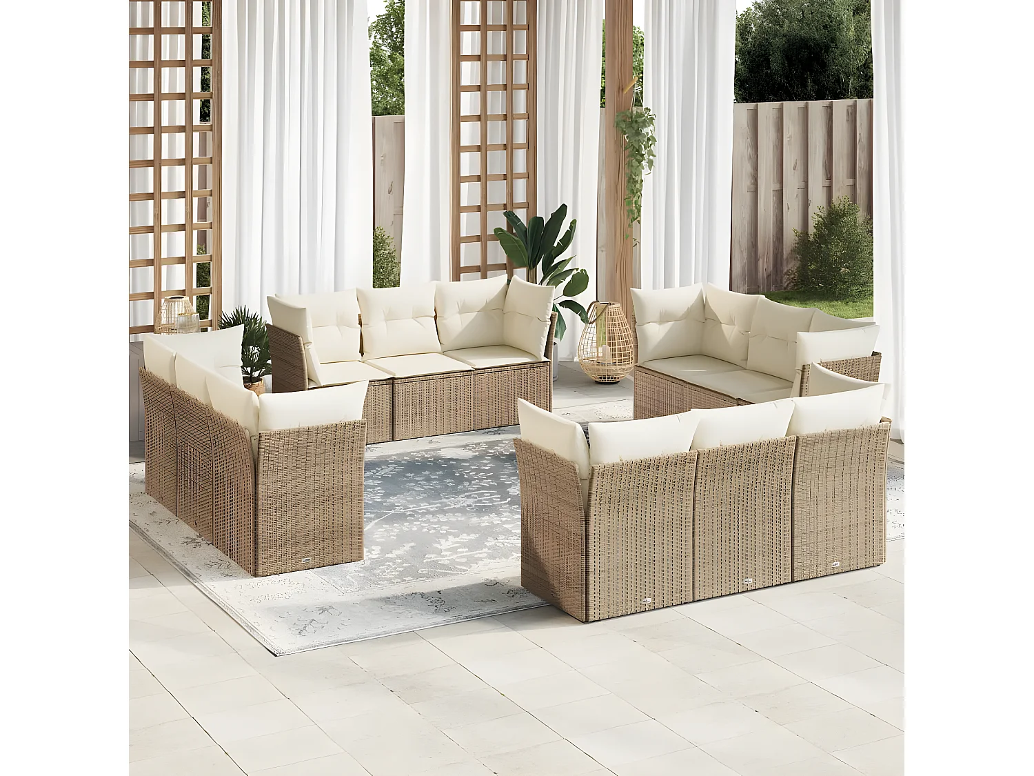 Salon de jardin avec coussins 12 pcs beige résine tressée