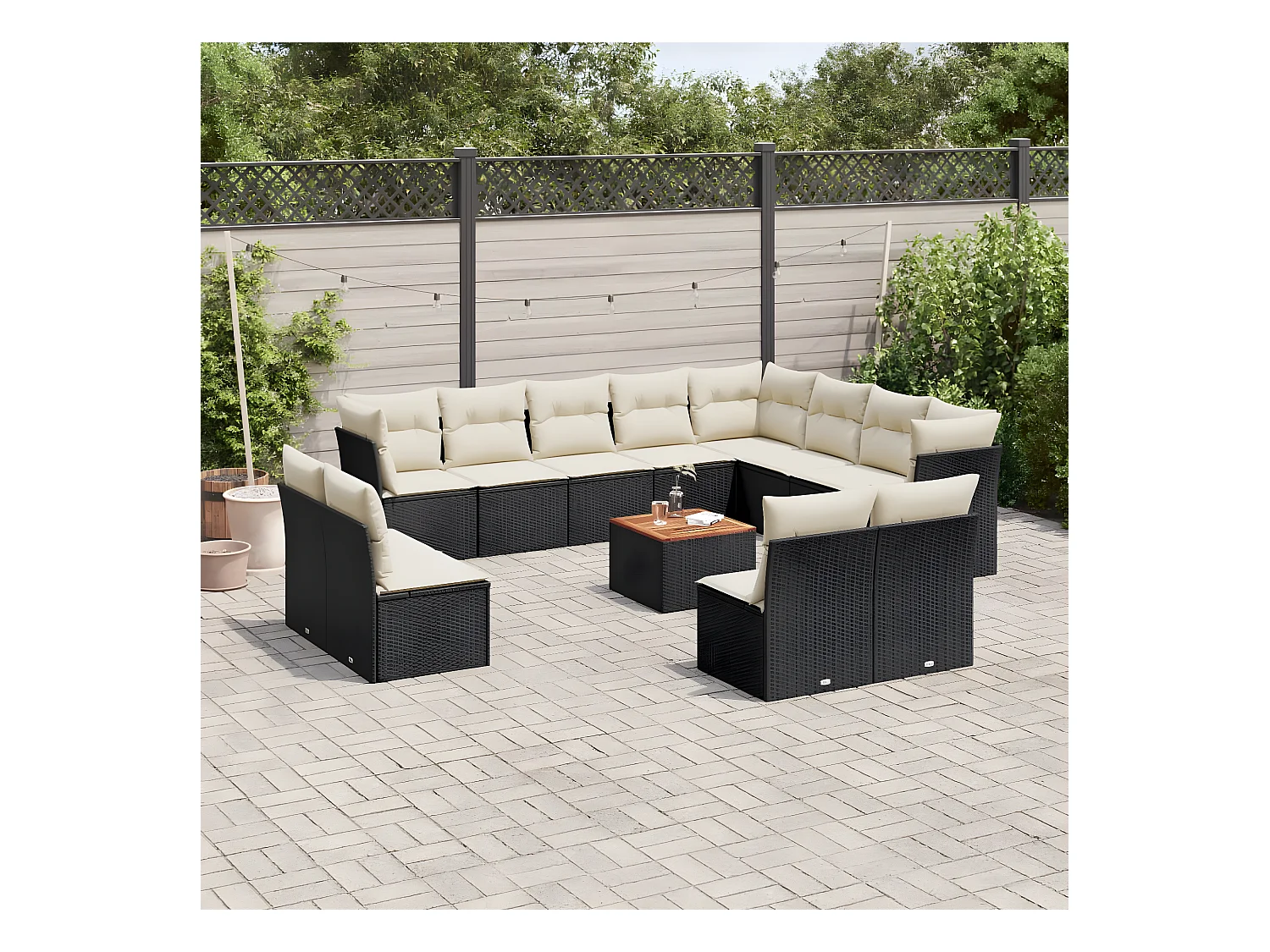 Set Divani da Giardino 13pz con Cuscini Nero in Polyrattan