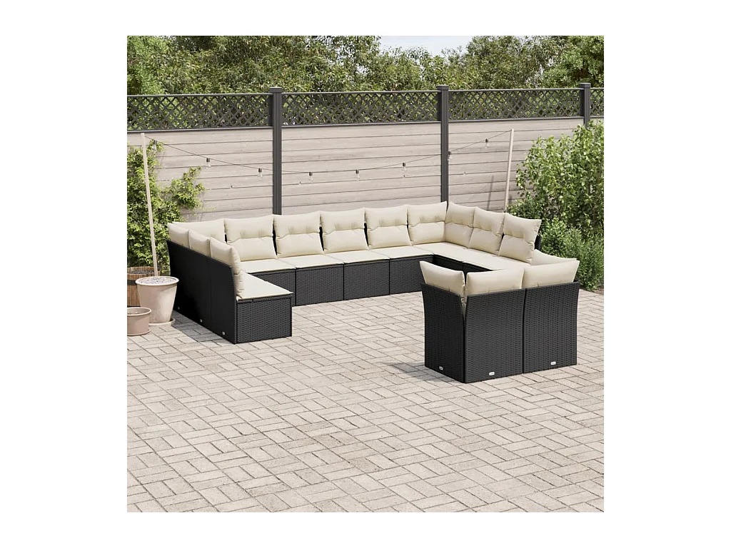 Salon de jardin 12 pcs avec coussins noir résine tressée