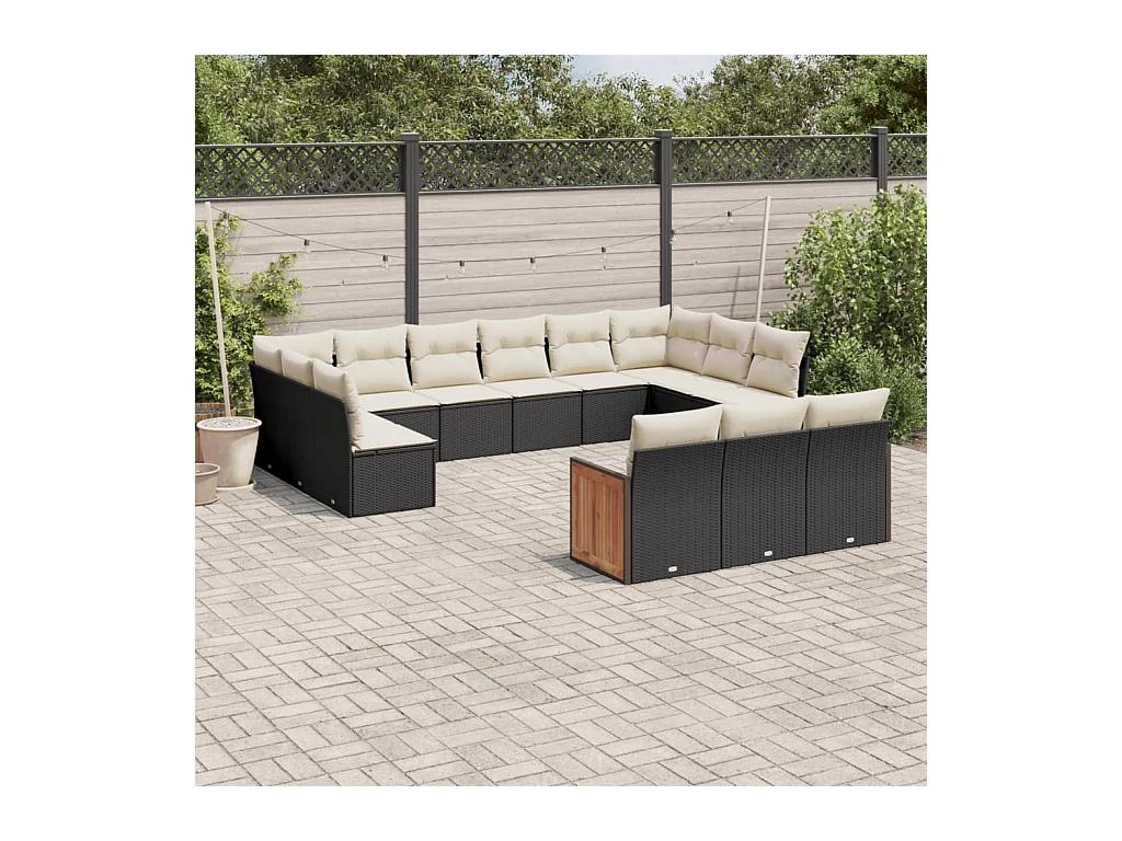 Set Divani da Giardino 13pz con Cuscini Nero in Polyrattan