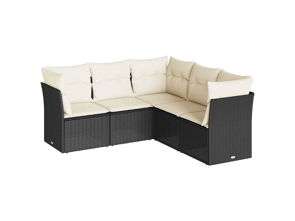 5-delige Loungeset met kussens poly rattan zwart